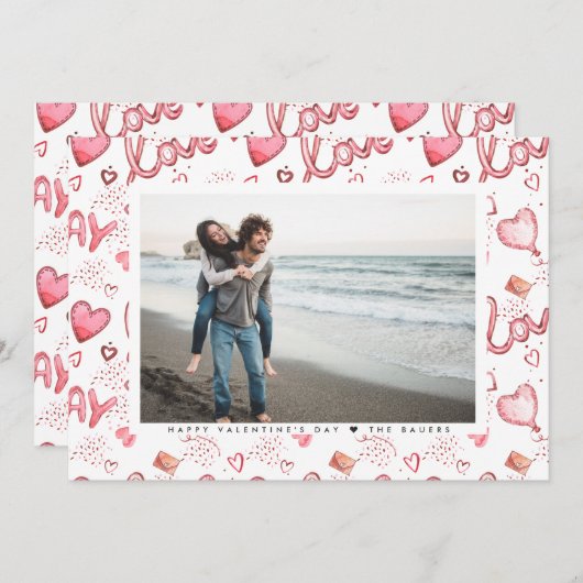 両面バレンタインの写真カード | 赤の愛 シーズンカード (正面/裏面)