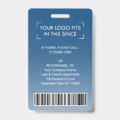 両面バーコードとロゴ従業員の写真ID青 バッジ (Back)
