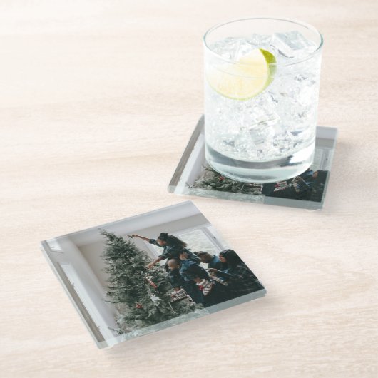 両面パーソナライズされたの家族のクリスマスフォト ガラスコースター (アングル)