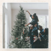 両面パーソナライズされたの家族のクリスマスフォト ガラスコースター (正面)