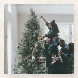 両面パーソナライズされたの家族のクリスマスフォト ガラスコースター