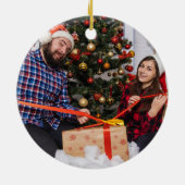 両面パーソナライズされたの家族のクリスマスフォト セラミックオーナメント (裏面)