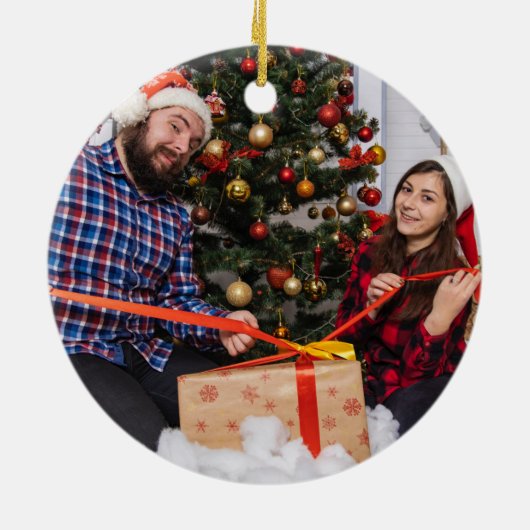 両面パーソナライズされたの家族のクリスマスフォト セラミックオーナメント (裏面)