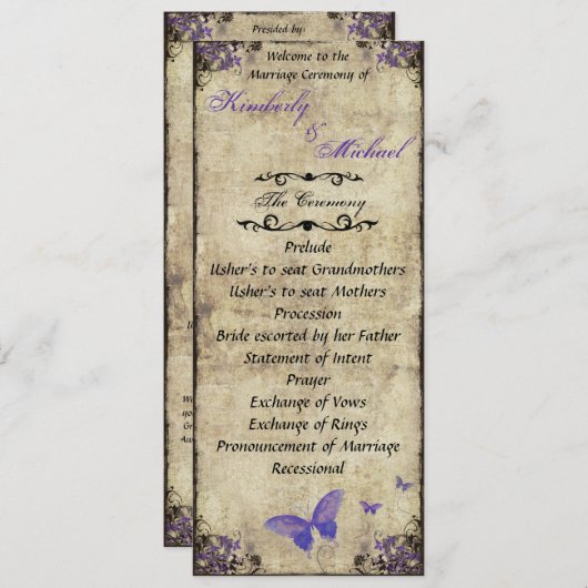 両面パープルバタフライ結婚式 プログラム (正面/裏面)