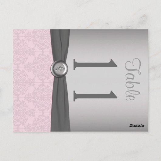 両面ピンクとグレーのダマスクのテーブル番号 ポストカード (裏面)