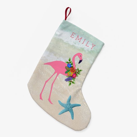 両面ピンクのフラミンゴの少女 スモールクリスマスストッキング (正面 (吊り時))