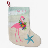両面ピンクのフラミンゴの少女 スモールクリスマスストッキング (正面)