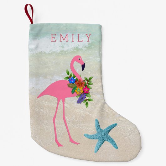 両面ピンクのフラミンゴの少女 スモールクリスマスストッキング (正面)