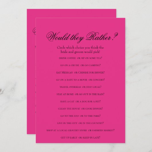 両面ピンクのホットな花嫁シャワーのゲーム 招待状 (正面/裏面)