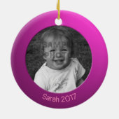 両面ピンク2 xカスタム写真と文字 セラミックオーナメント (裏面)