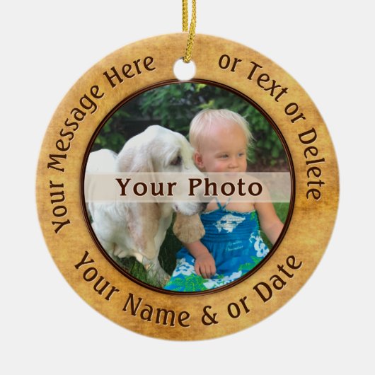 両面フォトオーナメント。6文字ボックス、2写真 セラミックオーナメント (正面)