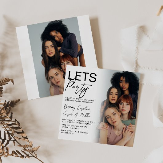 両面フォトグループ誕生日パーティー 招待状