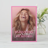 両面フォトピンク大学の卒業パーティー 招待状 (スタンド正面)