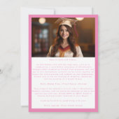 両面フォトピンク大学の卒業パーティー 招待状 (裏面)