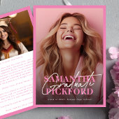 両面フォトピンク大学の卒業パーティー 招待状