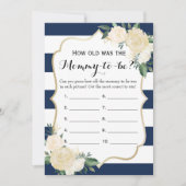 両面フラワー ネイビー ベビーシャワー ゲーム 招待状 (正面)