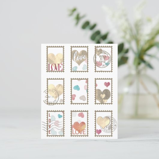 両面フランスのハート切手1 x 1.5インチ (スタンド正面)