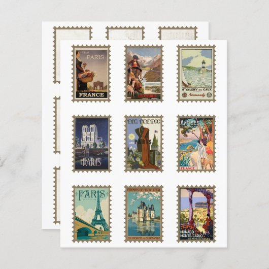 両面フランスの旅行切手1 x 1.5インチ (正面/裏面)