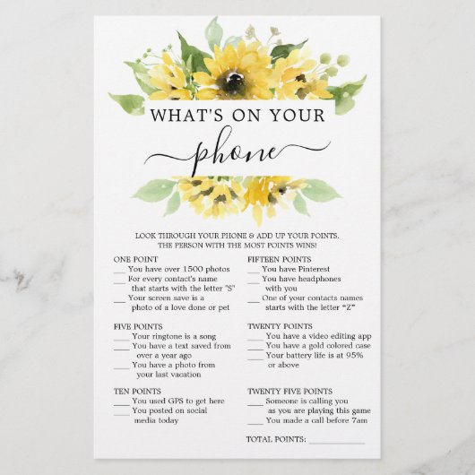 両面ブライダルシャワーゲームズヒマワリ (正面)