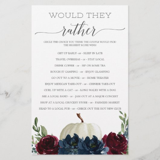 両面ブライダルシャワーゲームブルゴーニュ海軍 (正面)