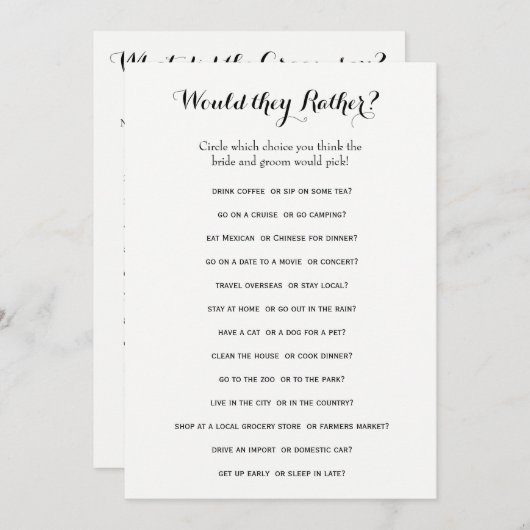 両面ブライダルシャワーゲーム – 新郎言う|むしろ (正面/裏面)