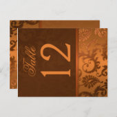 両面ブラウンと銅色のダマスクテーブルナンバー ポストカード (正面/裏面)