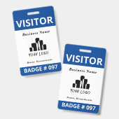 両面ブルー白訪問者ロゴテンプレート バッジ (正面＆裏面)
