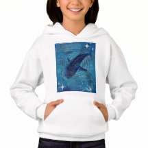両面プリントの青いクジラのフーディー