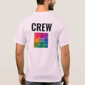 両面プリント淡い色のピンクメンズクルースタッフ Tシャツ (裏面)