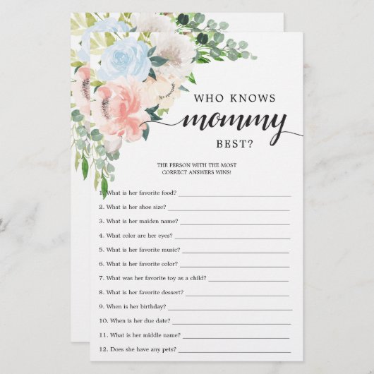 両面ベビーシャワーゲームフルーアジョリーフローラ (正面/裏面)