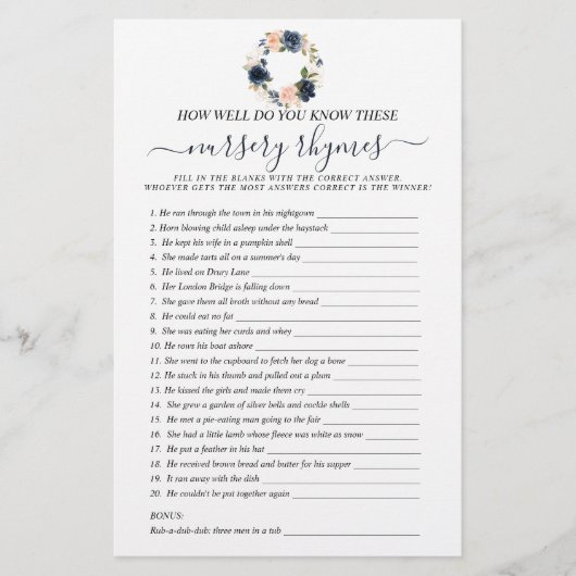 両面ベビーピンクネイビーフローラリースゲーム (正面)