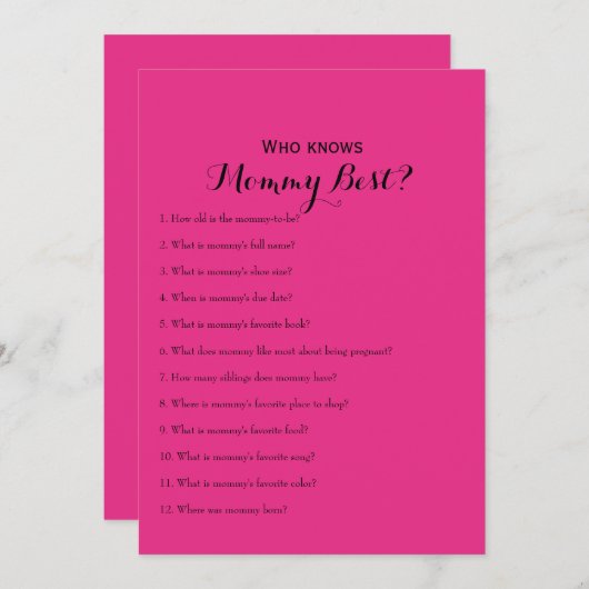 両面ホットピンクベビーシャワーゲーム 招待状 (正面/裏面)