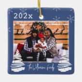 両面ホリデークリスマスツリーファミリーフォトペット セラミックオーナメント (正面)