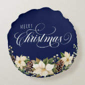 両面ホワイトクリスマスポインセチア ラウンドクッション (裏面)