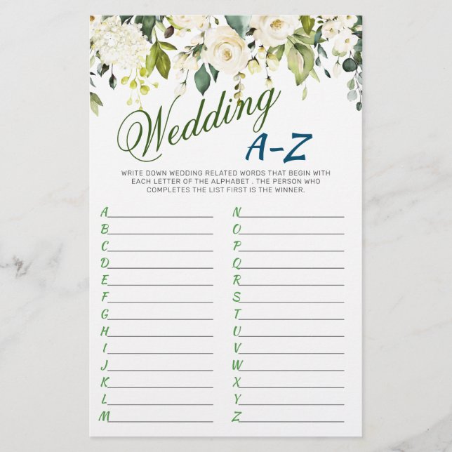 両面ホワイトローズフローラブライダルシャワーゲーム (正面)