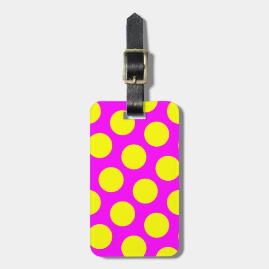 両面マゼンタとイエローの水玉模様 ラゲッジタグ (正面縦)