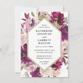 両面マゼンタフローラ結婚のウェブサイト 招待状 (正面)
