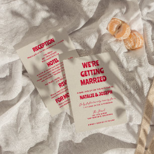 両面モダンカラフルはっきりした結婚レトロ 招待状