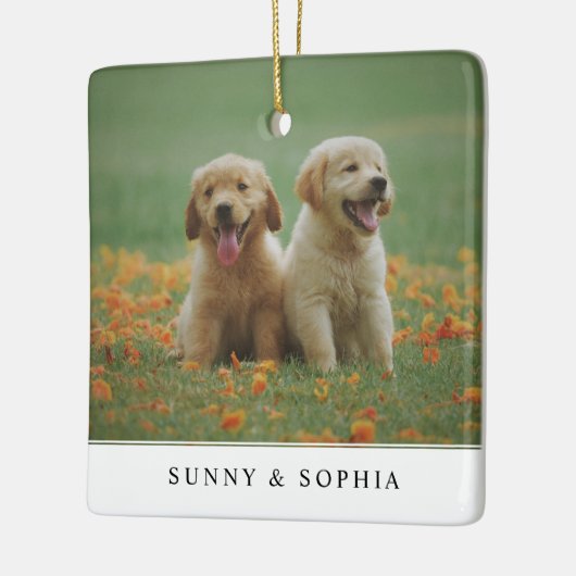 両面モダン愛犬の名前クリスマスフォト セラミックオーナメント (左)