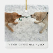 両面モダン愛犬の名前クリスマスフォト セラミックオーナメント (裏面)