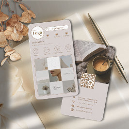 両面モダンInstagramフォトグリッドベージュ 名刺