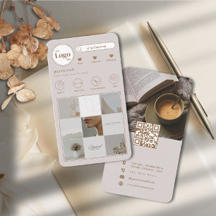 両面モダンInstagramフォトグリッドベージュ 名刺