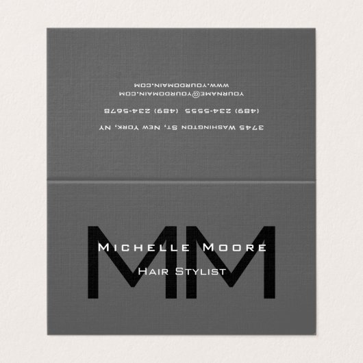 両面モノグラムのブラックグレーユーロサイズリネン 名刺 (外部フラット)