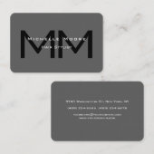 両面モノグラムのブラックグレーユーロサイズリネン 名刺 (正面/裏面)