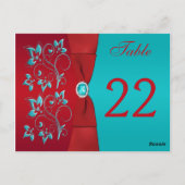 両面レッド、ターコイズフローラテーブル番号カード ポストカード (裏面)