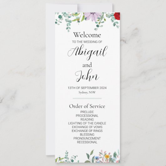 両面ワイルドフラワーの結婚セレモニー用フラットカード (正面)