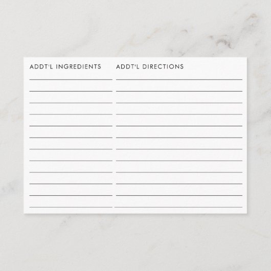 両面ワインをテーマにしたブライダルシャワーレシピ エンクロージャーカード (裏面)