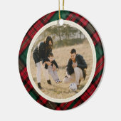 両面写真エレガントグリーンレッドプレイド セラミックオーナメント (左)