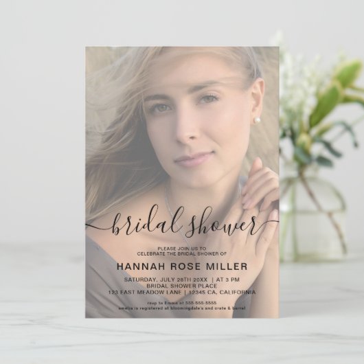 両面写真ブライダルシャワー結婚のフェイクVellum 招待状 (スタンド正面)