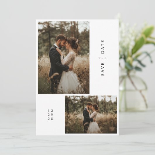 両面写真素朴結婚式の日付の保存 招待状 (スタンド正面)